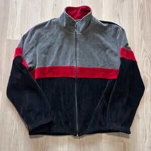 Men’s Vintage Neiman Marcus Black Red Gray Velour Zip Up Track Jacket Sz Large
